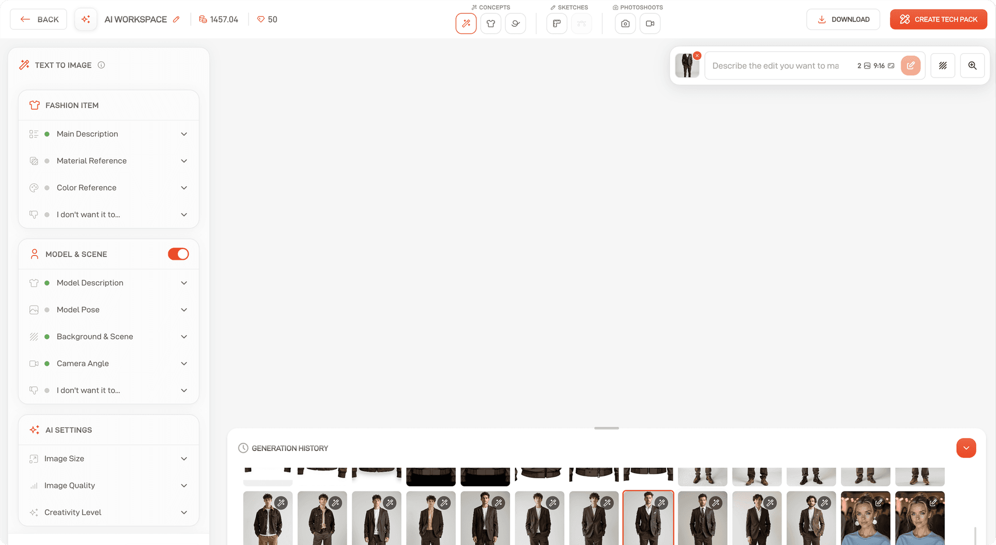 Lifecycle AI Studio empty concept workspace before generation
