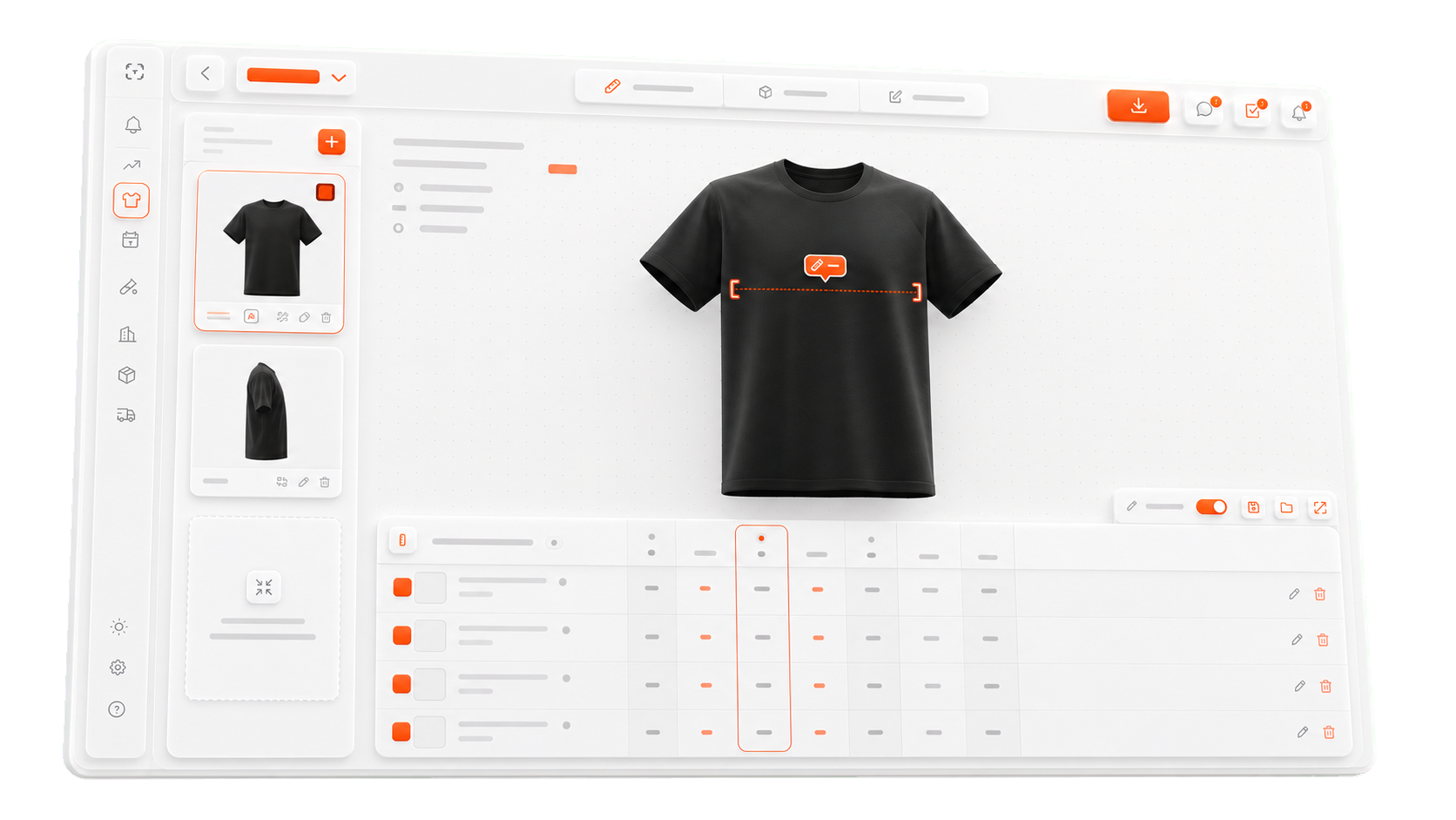 Lifecycle Tech Pack Studio product workspace with a garment, specifications, and measurements
