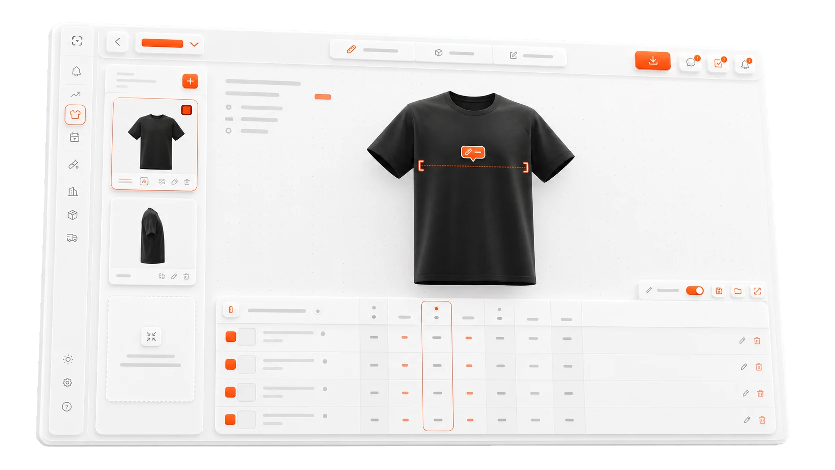 Lifecycle Tech Pack Studio product workspace with a garment, specifications, and measurements